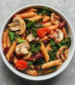 Creamy Tomato Pasta with Mushrooms and Kale