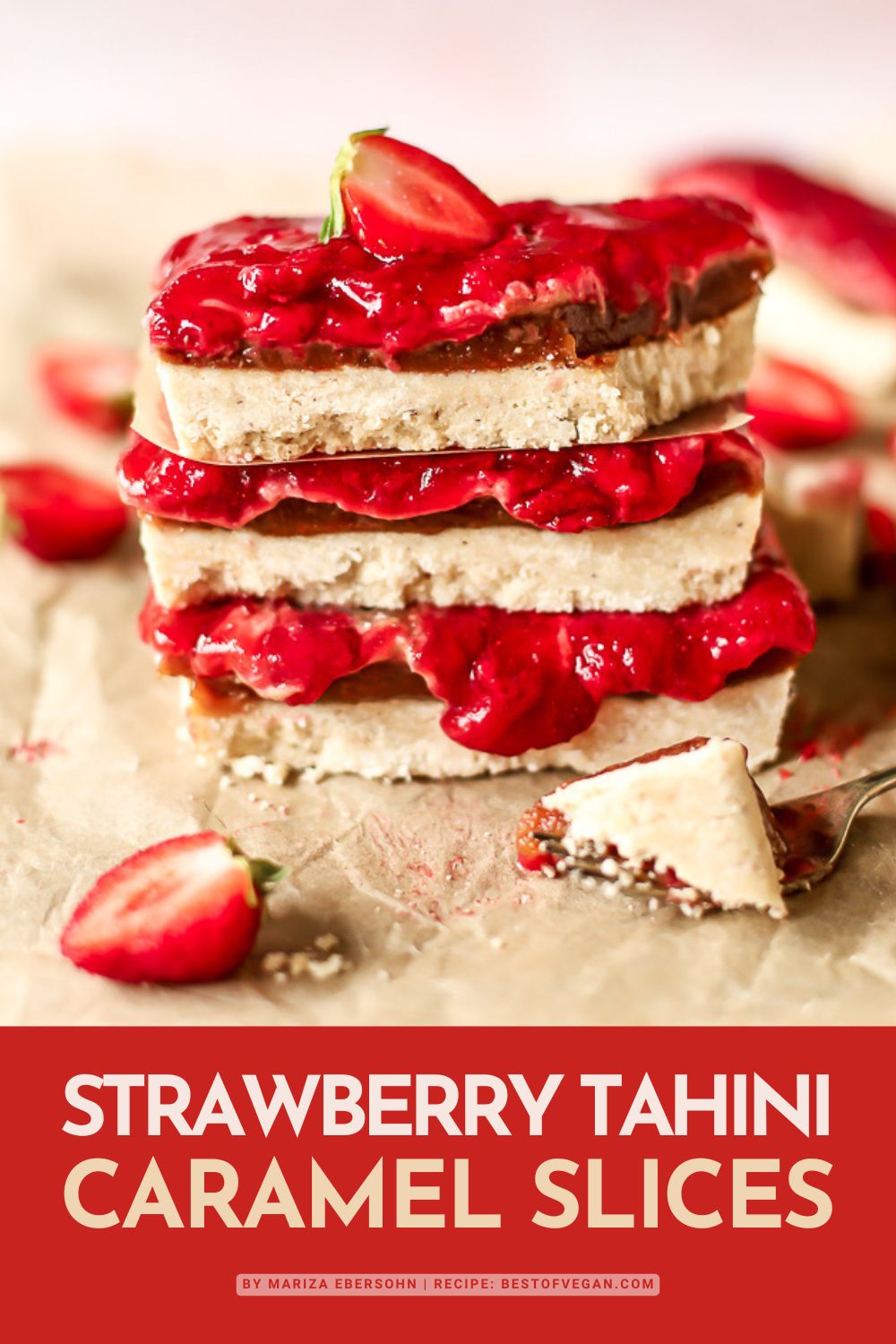 Strawberry Tahini Caramel Slices