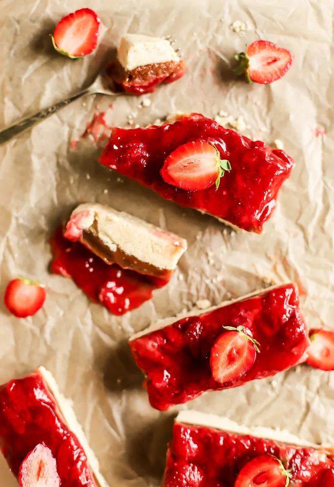 Strawberry Tahini Caramel Slices