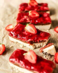 Strawberry Tahini Caramel Slices
