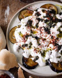 All About the Veg: Kurdish Fried Eggplant with Vegan Garlic Yogurt & Fried Herbs (Bacanreşk bi Mast û Sîr)