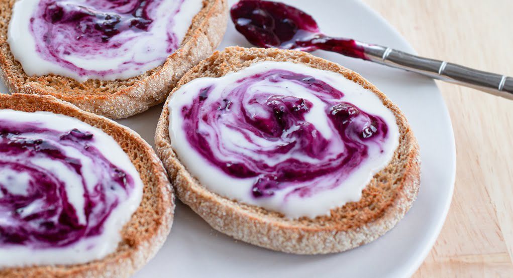 Homemade Blueberry Jam with Yogurt on English Muffins by Forager Project