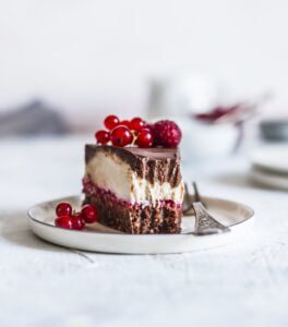 Vegan White and Dark Chocolate Cake with Raspberry Chia Jam