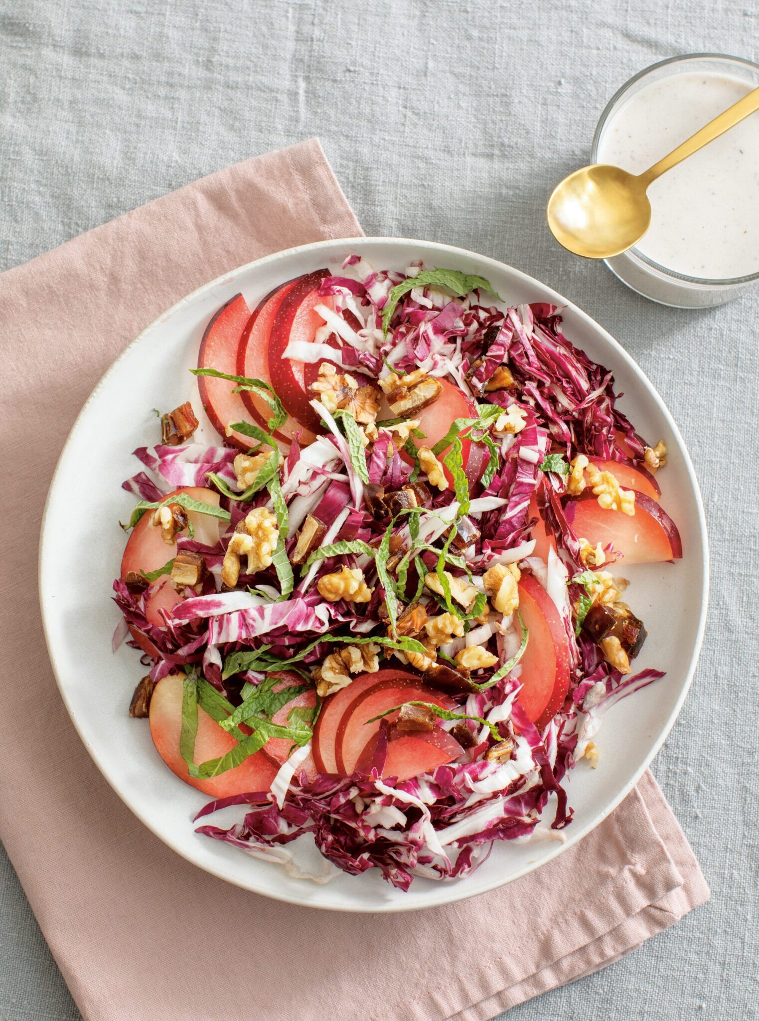 Vegan Plum and Radicchio Salad with Tahini Yogurt Dressing from Desiree Nielsen’s Good for Your Gut