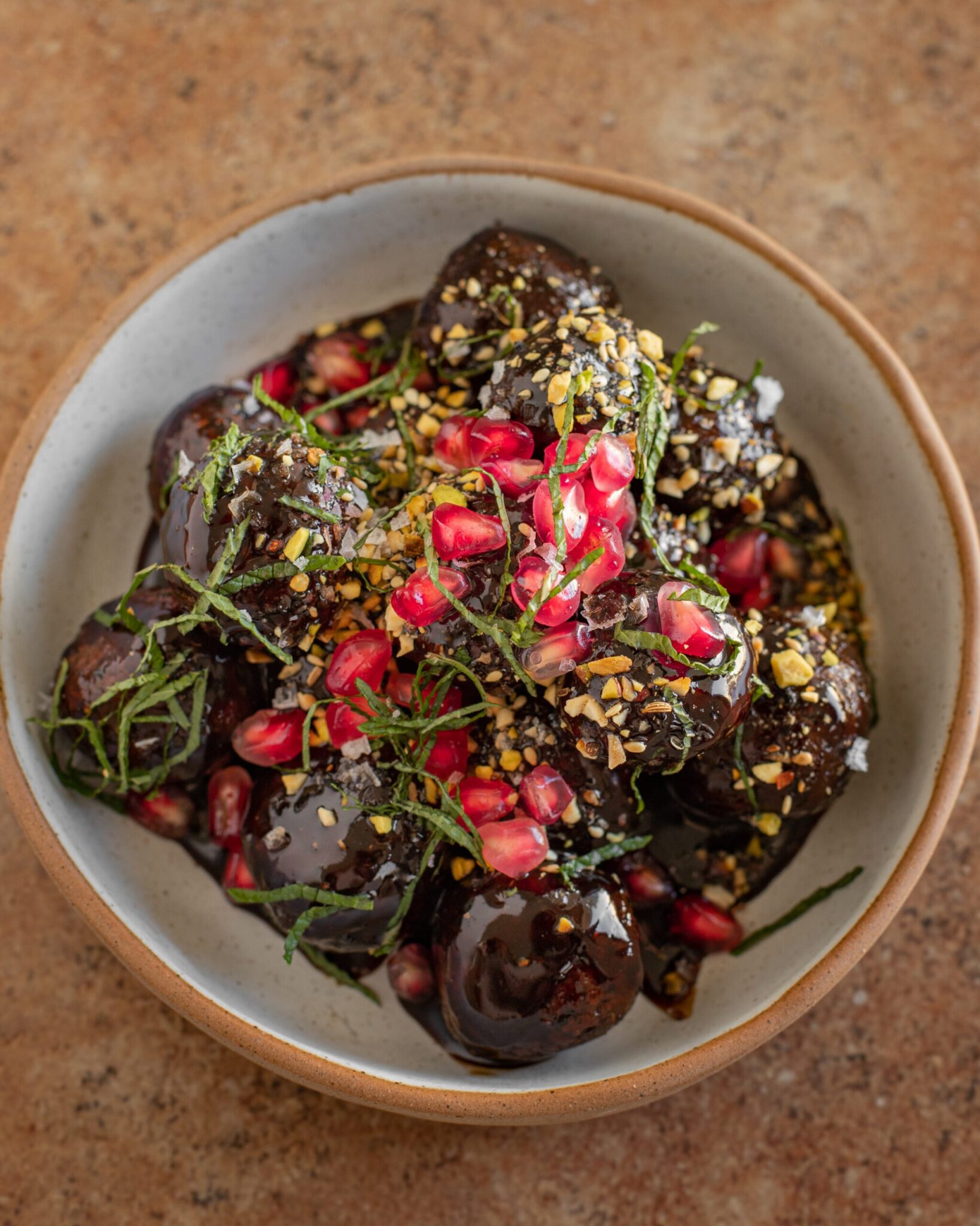 Pomegranate Glazed Tofu Balls