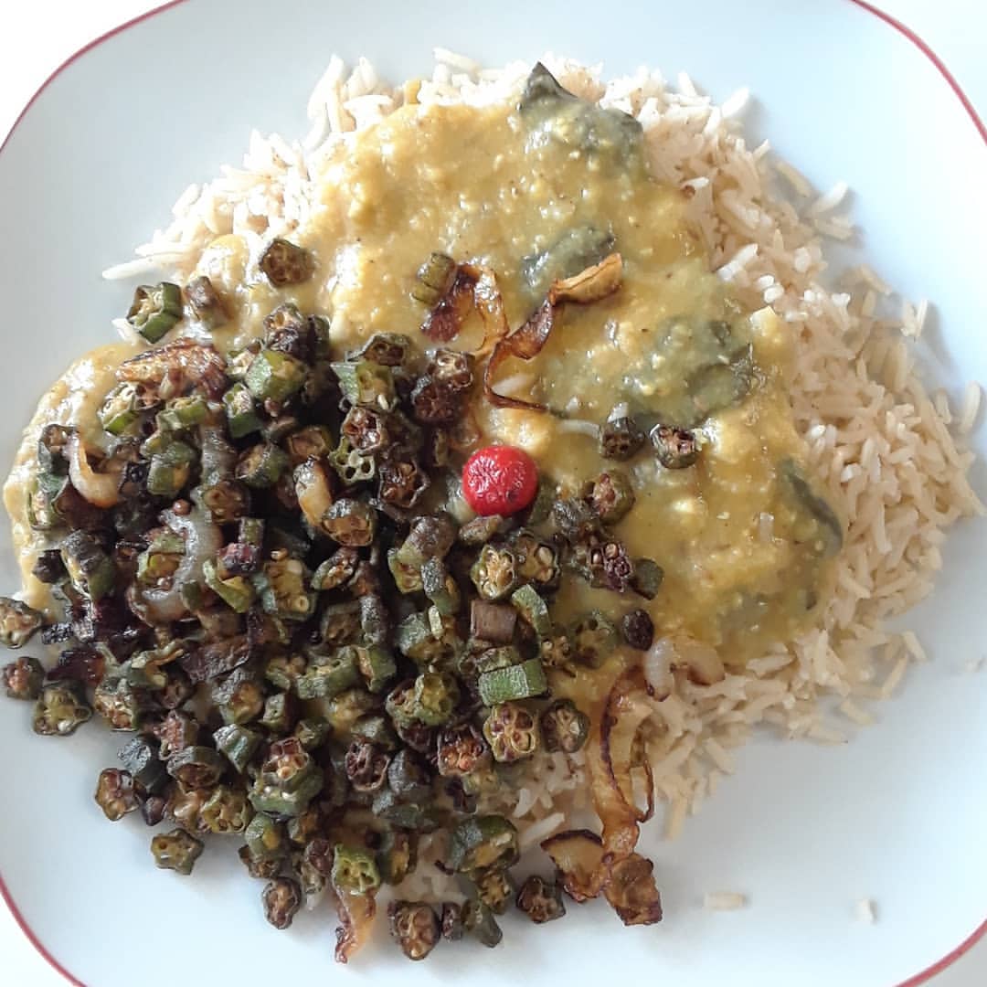 Fry Ochroes Dhal and Rice