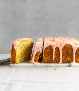 Poppy Seed Tea Cake with Raspberry Cream Cheese Icing