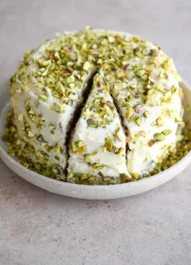 Vegan Carrot Pistachio Cake with Cream Cheese Frosting