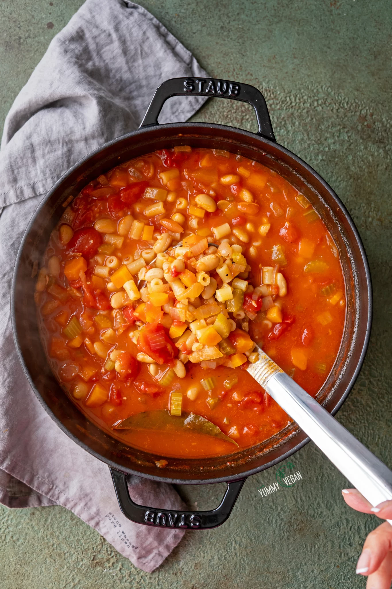 pasta mixed into the soup