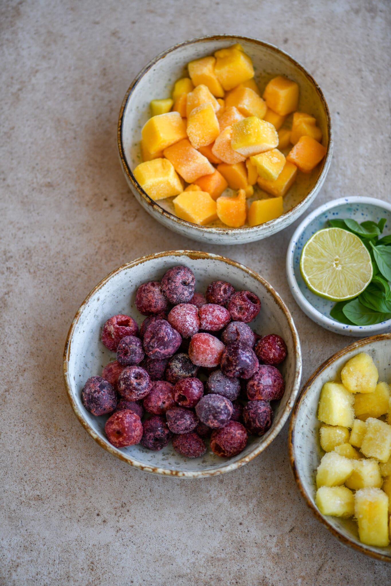 frozen fruit in bowls