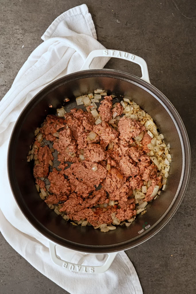 vegan ground beef in pot