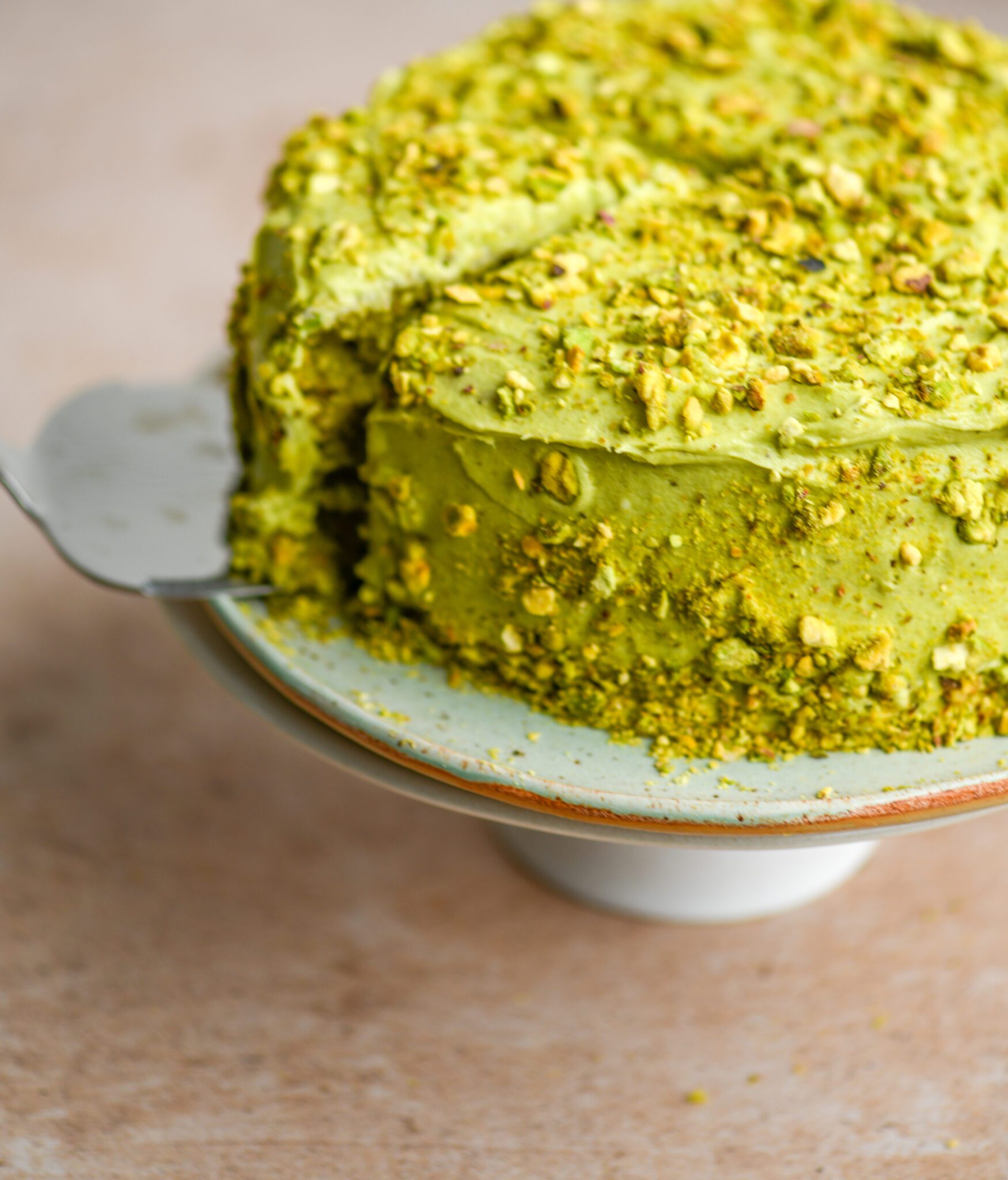 sliced pistachio cake