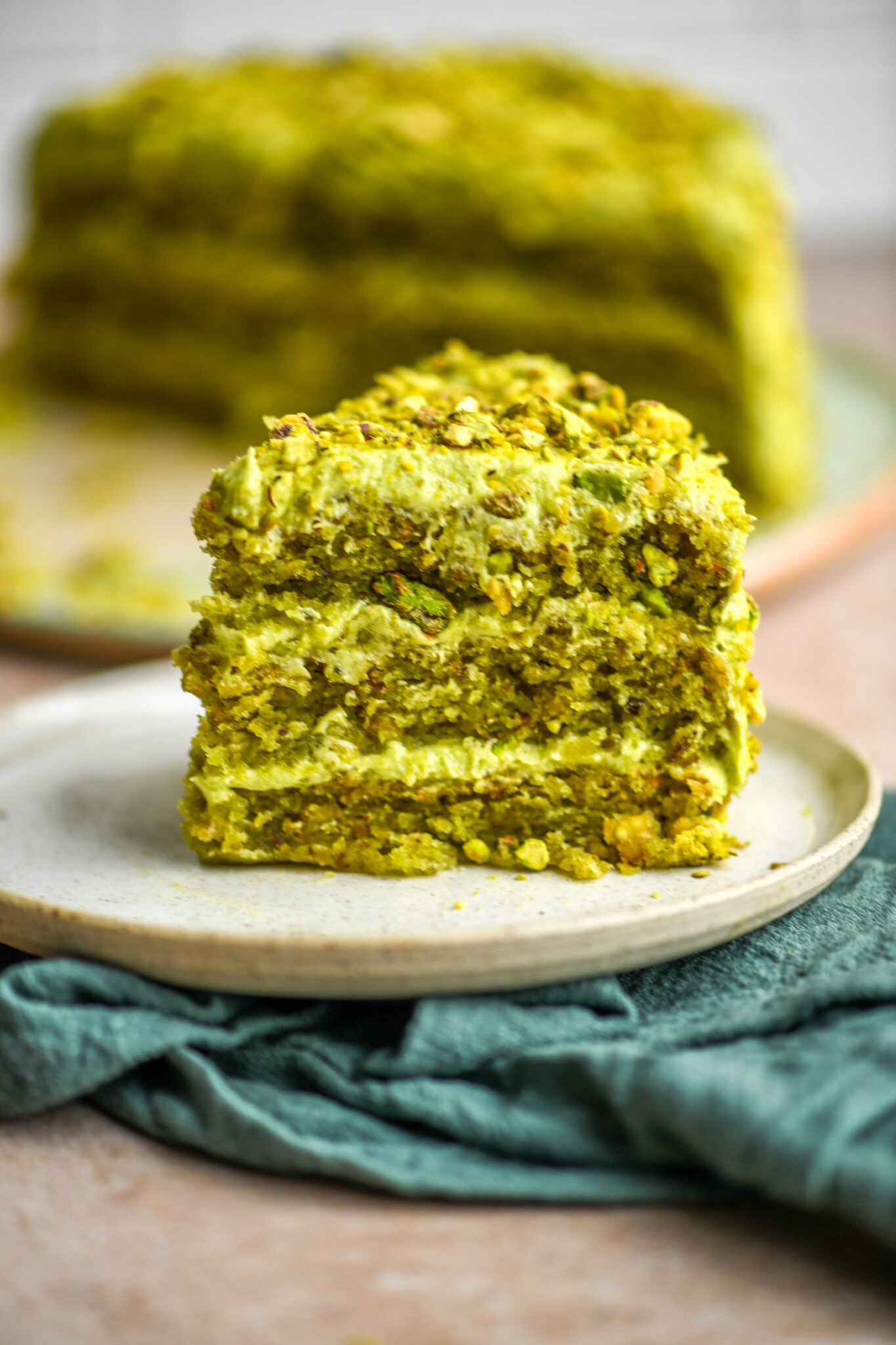 sliced vegan pistachio cake