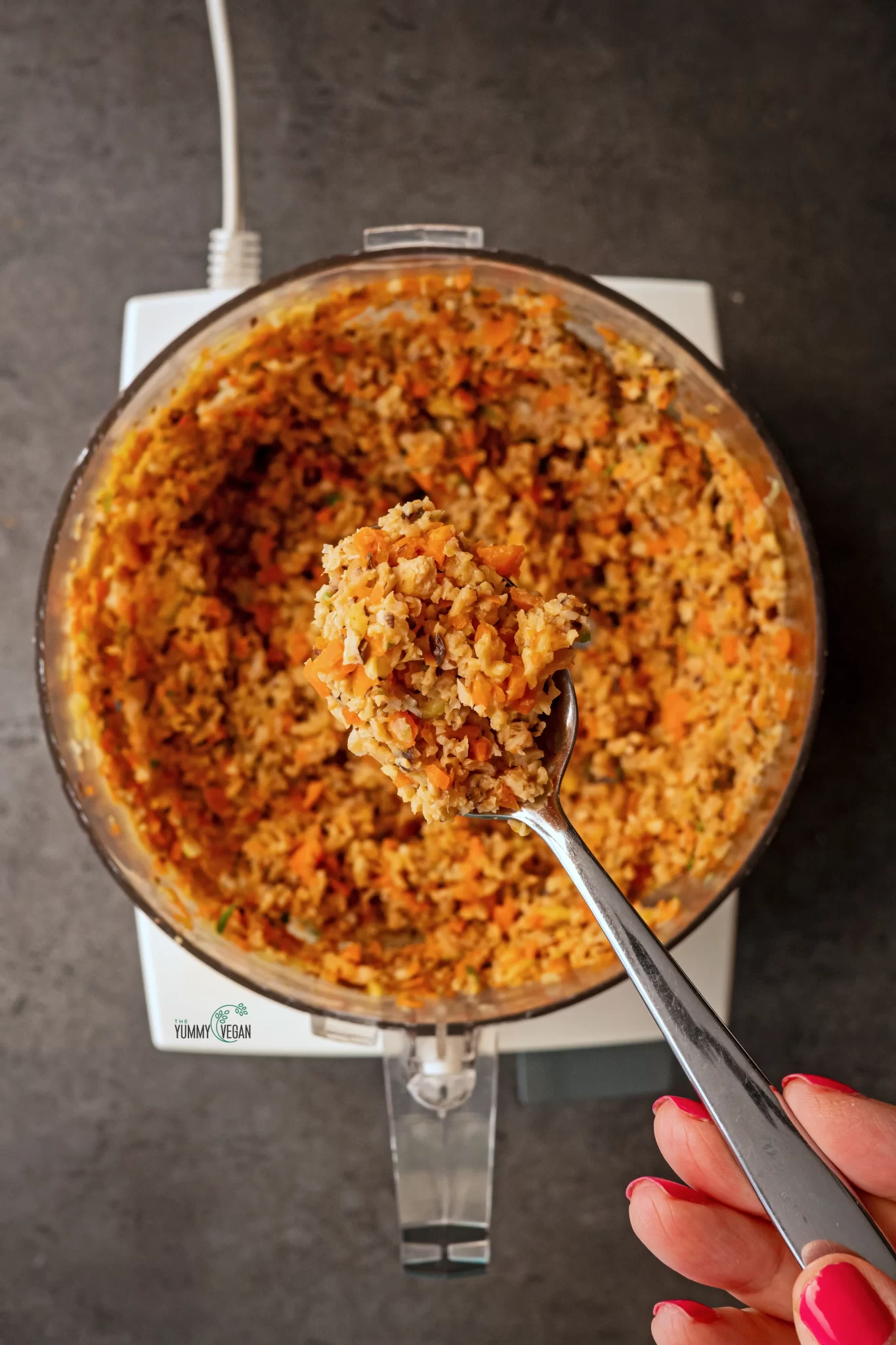 vegan pork being minced
