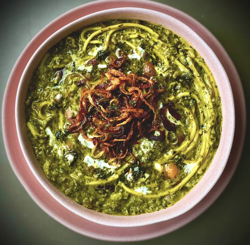 Ash Reshteh (Persian Noodle Soup with Herbs & Beans)