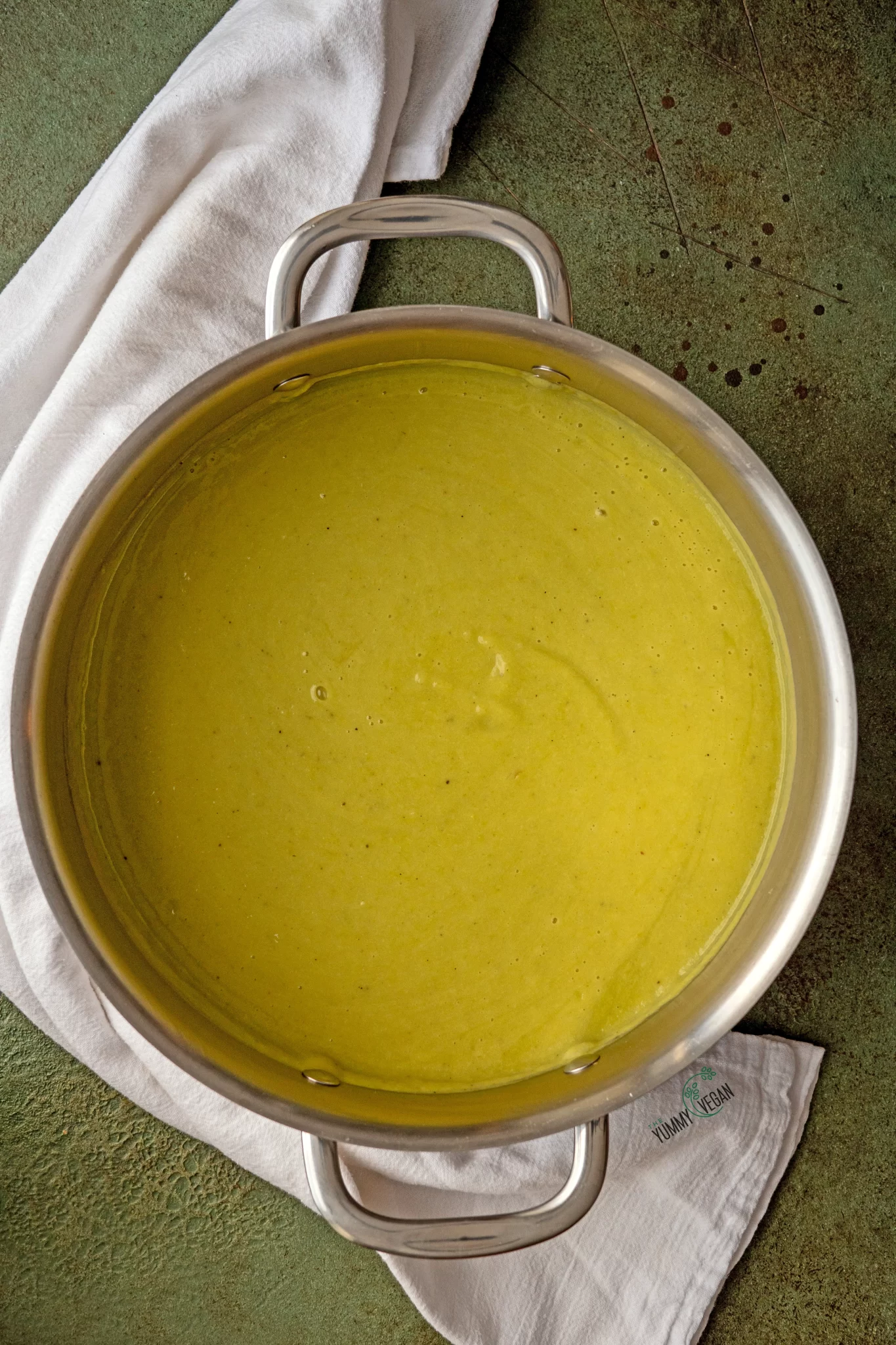 blended soup in pot