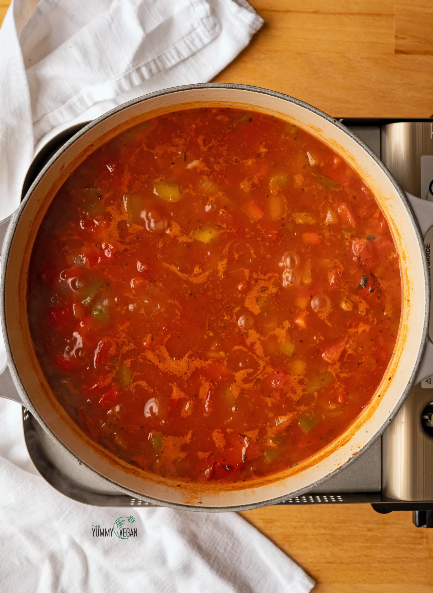 stuffed bell pepper stew in pot