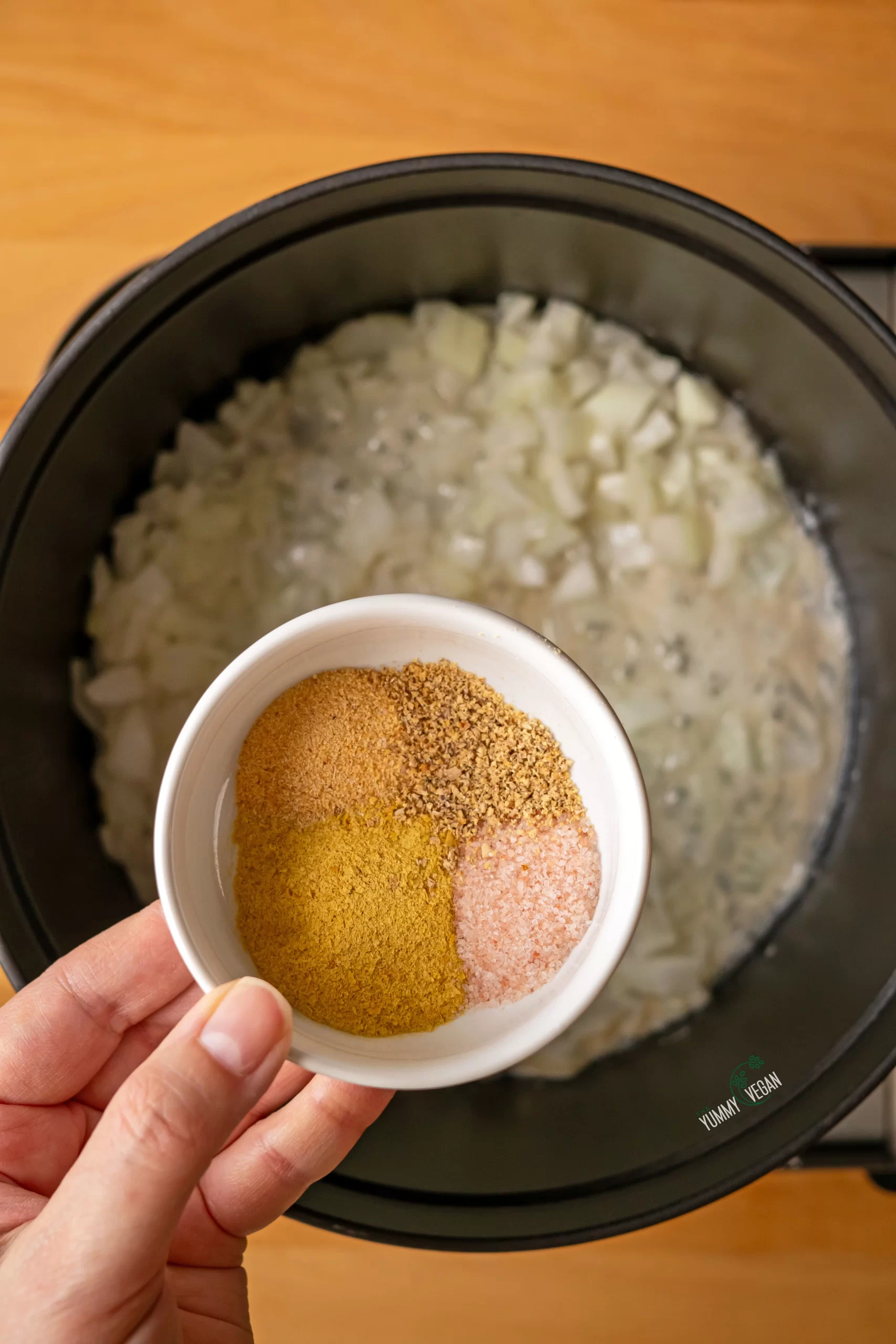 seasonings being added